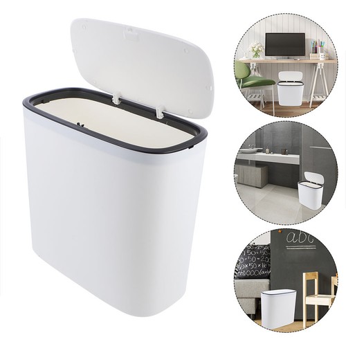 White plastic trash container - white,